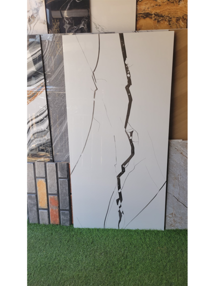 White Porcelain Tile with Bold Black Crack Vein