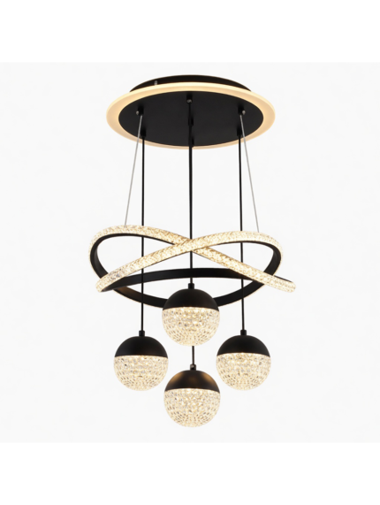 Modern Black & Gold Crystal Infinity Ring Chandelier