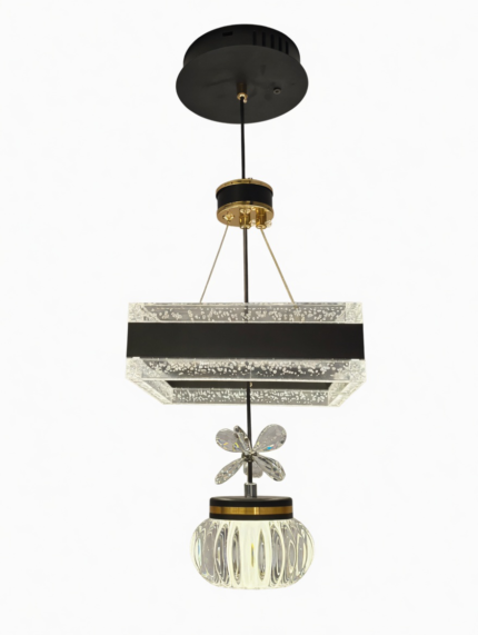 Modern Black & Gold Crystal Dragonfly Pendant Chandelier