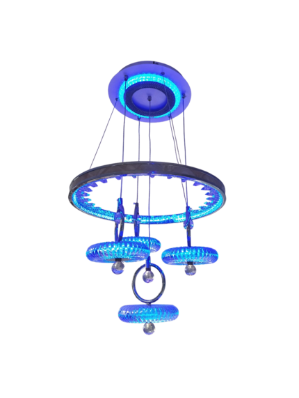Blue Crystal Multi-Ring LED Chandelier